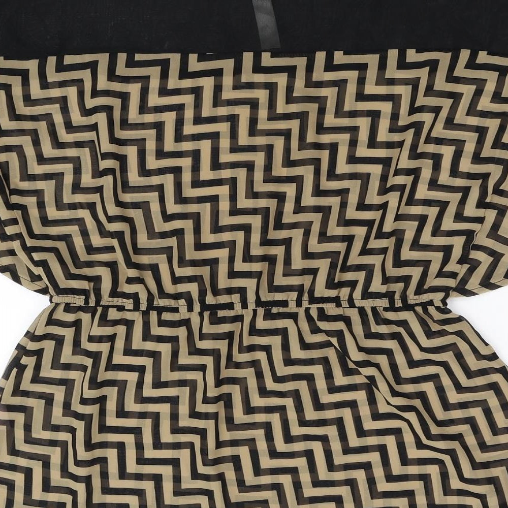 Tini Lili Womens Brown Geometric  Basic Blouse Size M
