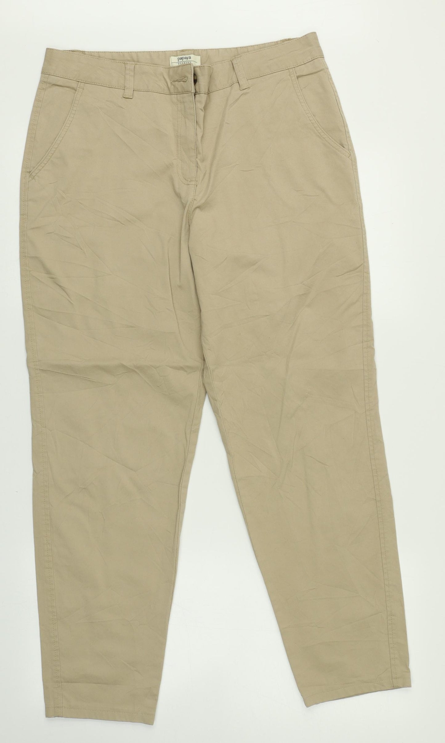 Papaya Womens Beige   Chino Trousers Size 14 L27 in