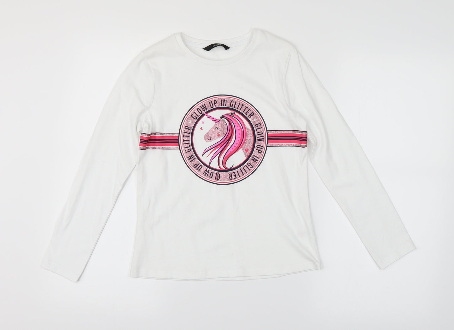 George Girls White   Basic T-Shirt Size 9-10 Years  - Unicorn
