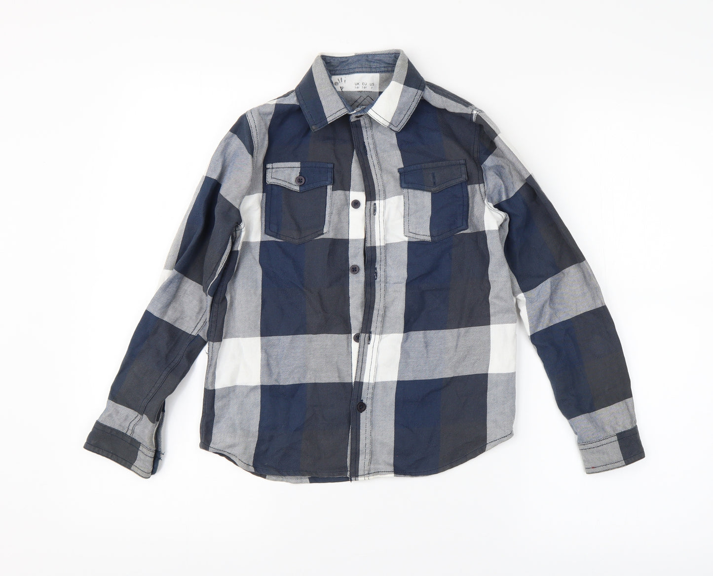 F&F Boys Blue Check  Basic Button-Up Size 7-8 Years