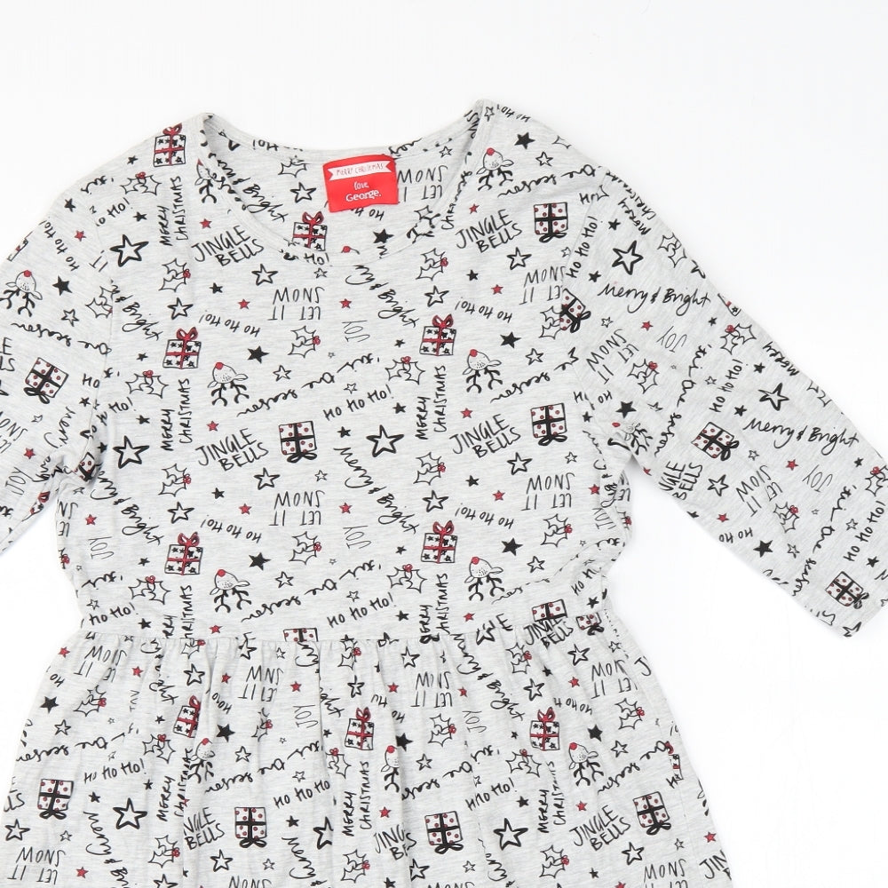 George Girls Grey Geometric  T-Shirt Dress  Size 10-11 Years  - Christmas