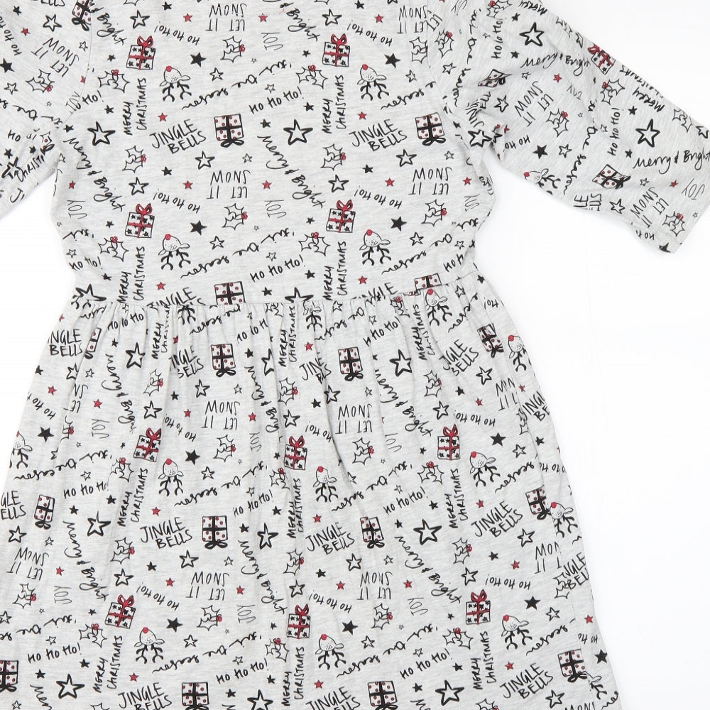 George Girls Grey Geometric  T-Shirt Dress  Size 10-11 Years  - Christmas