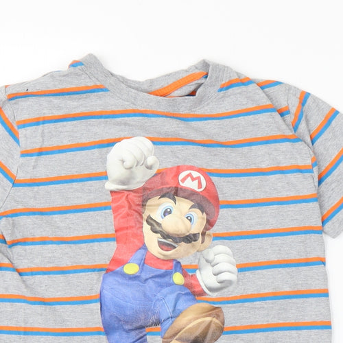 Preworn Boys Grey Striped  Basic T-Shirt Size 8-9 Years  - Super Mario