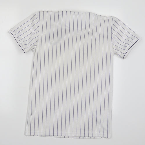 Cafe Mambo Mens White Striped   T-Shirt Size S  - Blue Stripes