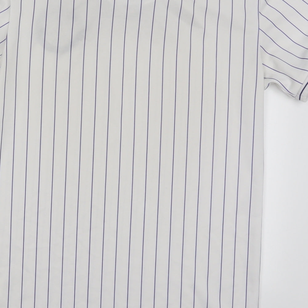 Cafe Mambo Mens White Striped   T-Shirt Size S  - Blue Stripes