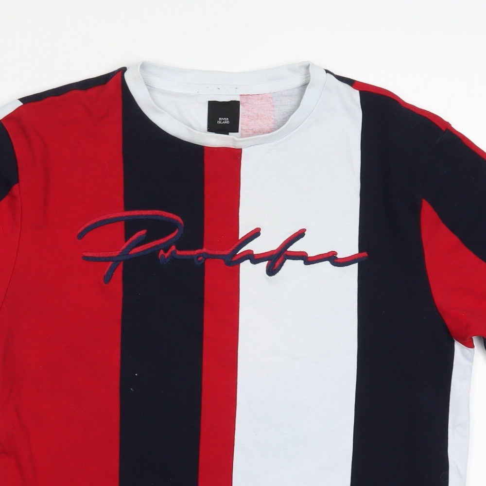River Island Mens Red Striped   T-Shirt Size S