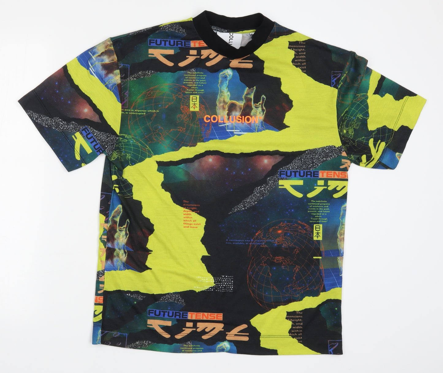 COLLUSION Mens Multicoloured Geometric   T-Shirt Size S  - Future Tense