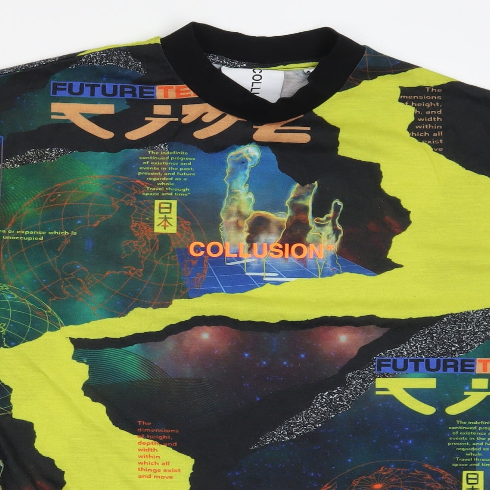COLLUSION Mens Multicoloured Geometric   T-Shirt Size S  - Future Tense