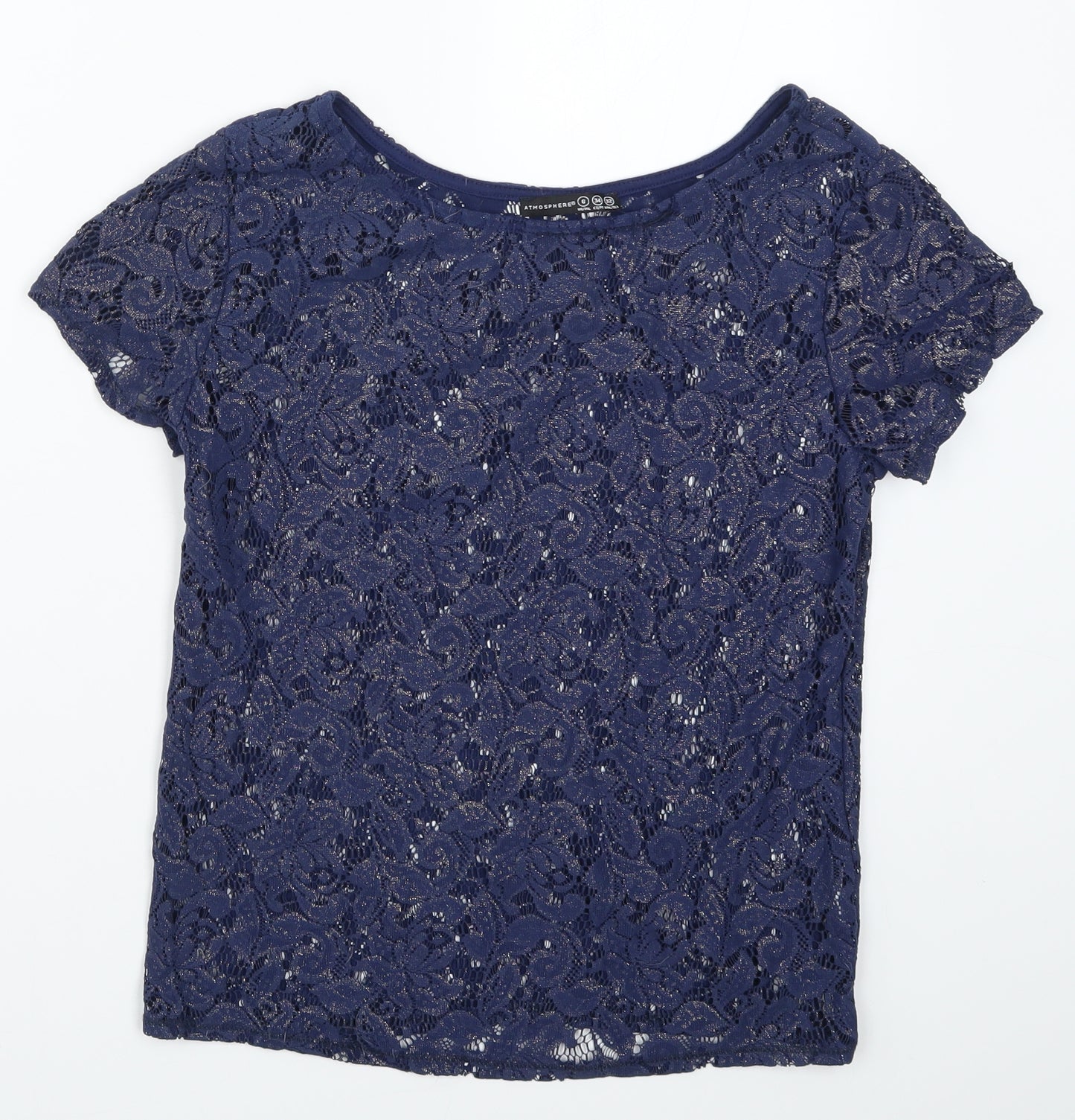 Atmosphere Womens Blue  Lace Basic T-Shirt Size 6
