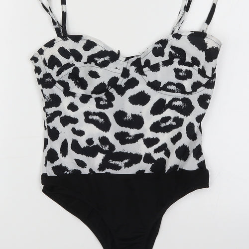 PRETTYLITTLETHING Womens Black Animal Print  Bodysuit One-Piece Size 4  - Black and White