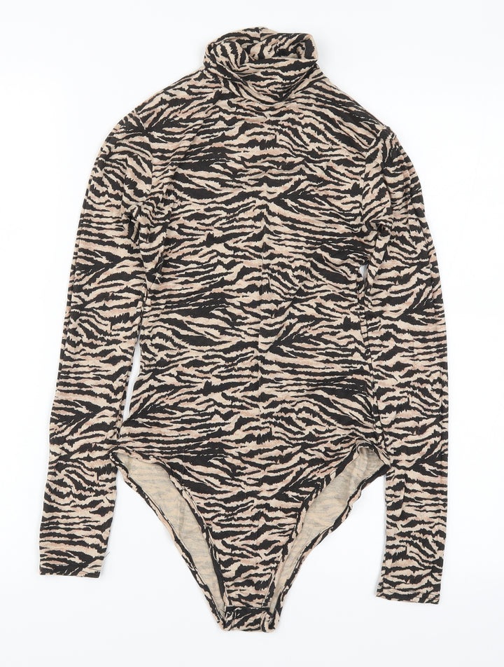 I SAW IT FIRST Womens Brown Animal Print Bodysuit One-Piece Size 6