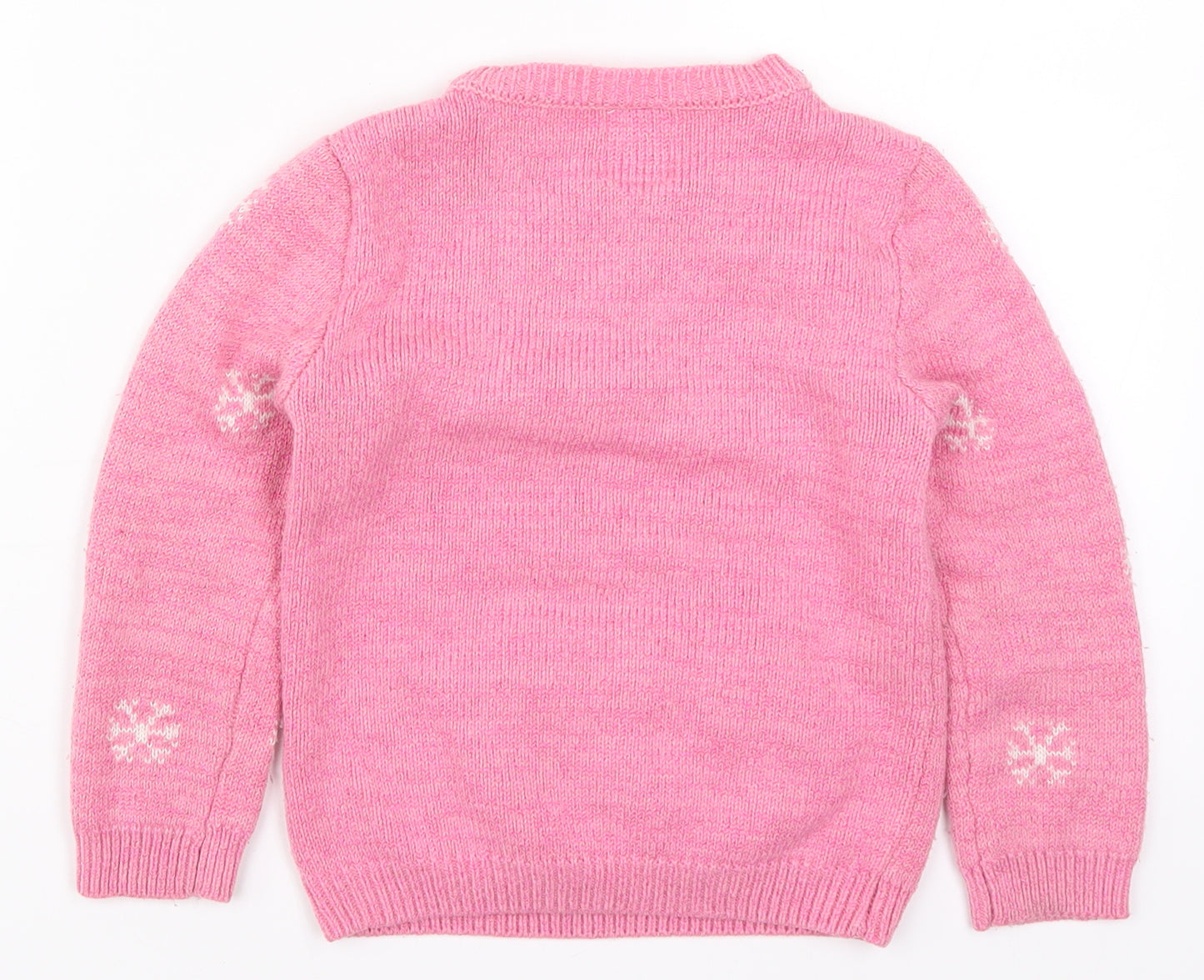 George Girls Pink  Knit Pullover Jumper Size 4-5 Years  - Christmas Swan