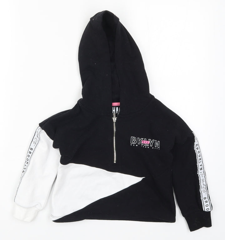 H&M Girls Black Colourblock  Pullover Hoodie Size 4-5 Years  - Brooklyn New York