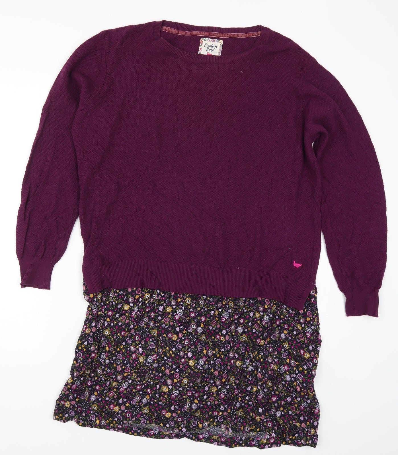 Country Rose Womens Purple Floral Knit Jumper Dress  Size L