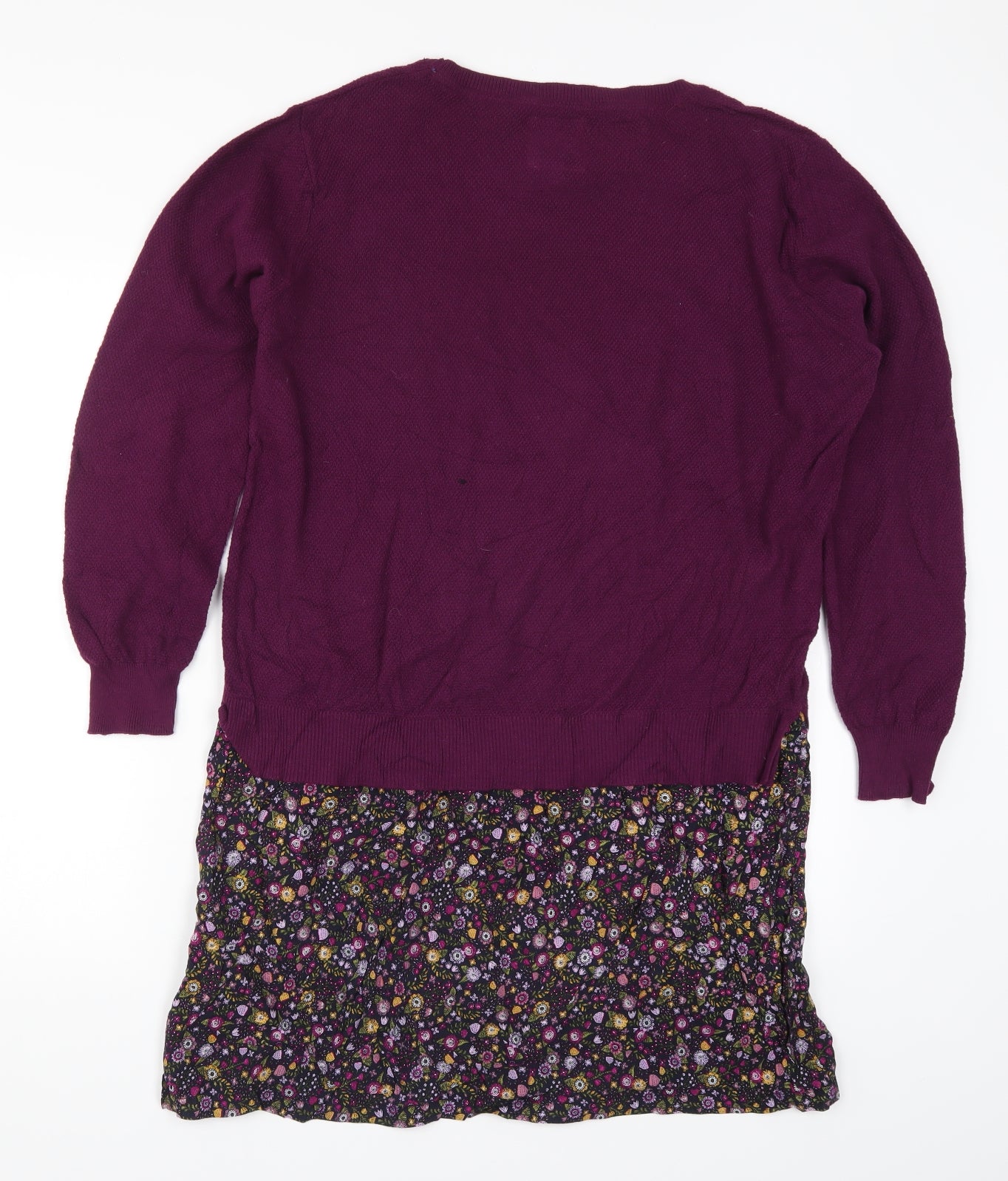 Country Rose Womens Purple Floral Knit Jumper Dress  Size L