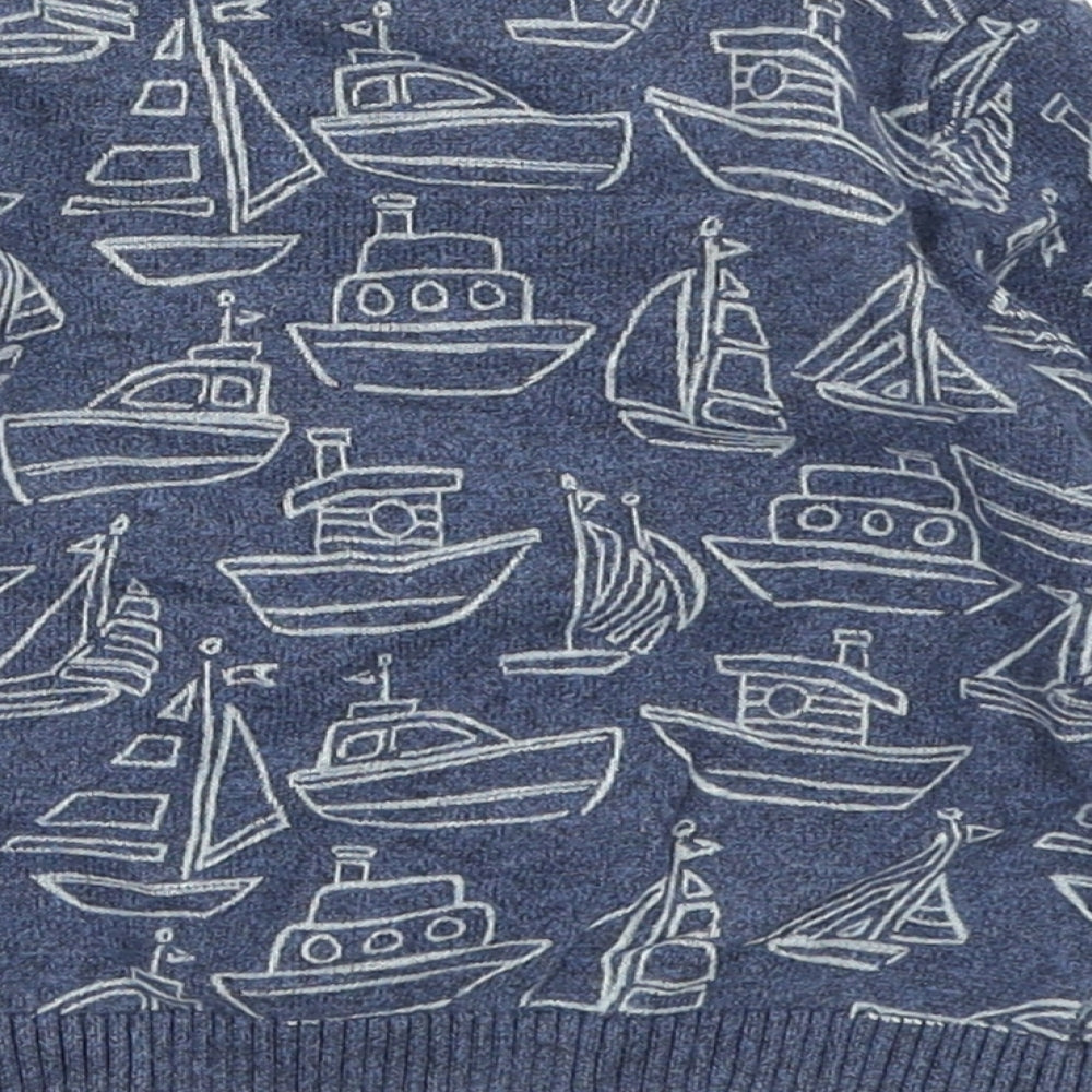 M&S Boys Blue  Knit Pullover Jumper Size 9-12 Months  - Boat print