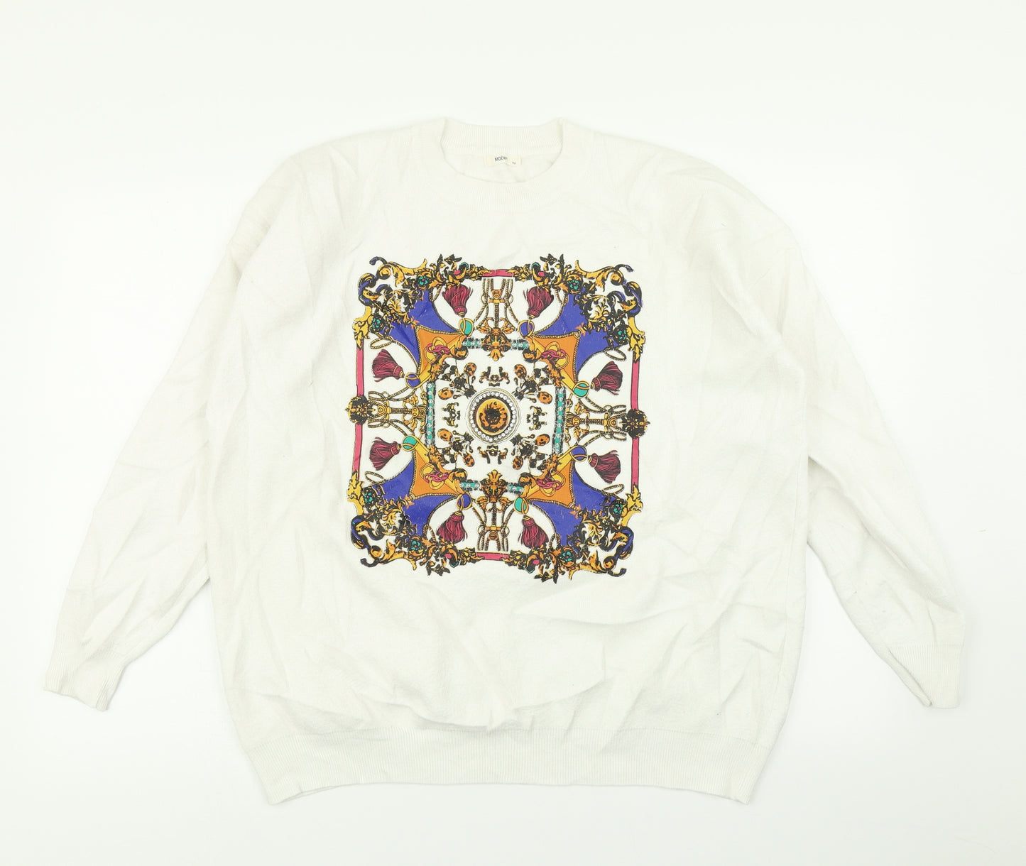 Moewy Womens White  Knit Pullover Jumper One Size