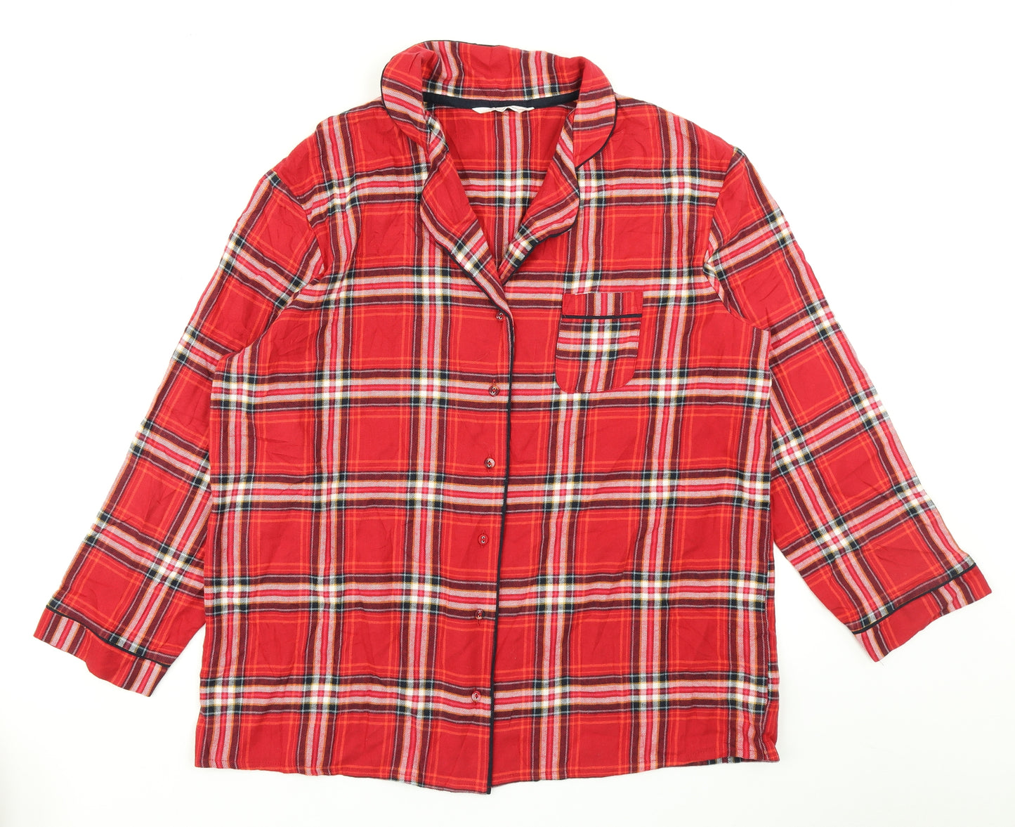 Marks & Spencer Womens Red Plaid  Top Pyjama Top Size 16