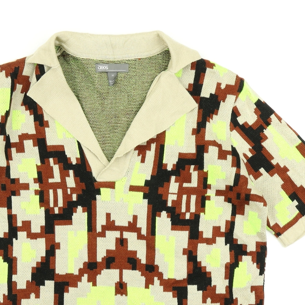 ASOS Mens Brown Geometric Knit  Polo Size M