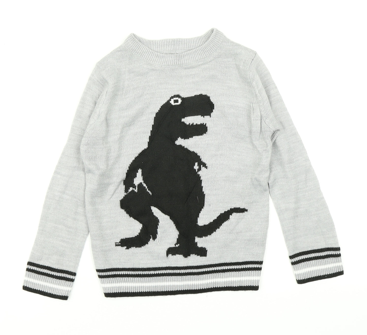 Pep & Co Boys Grey  Knit Pullover Jumper Size 3-4 Years  - Dinosaur