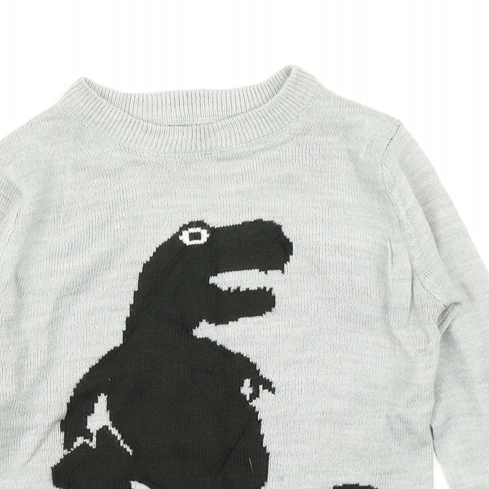 Pep & Co Boys Grey  Knit Pullover Jumper Size 3-4 Years  - Dinosaur