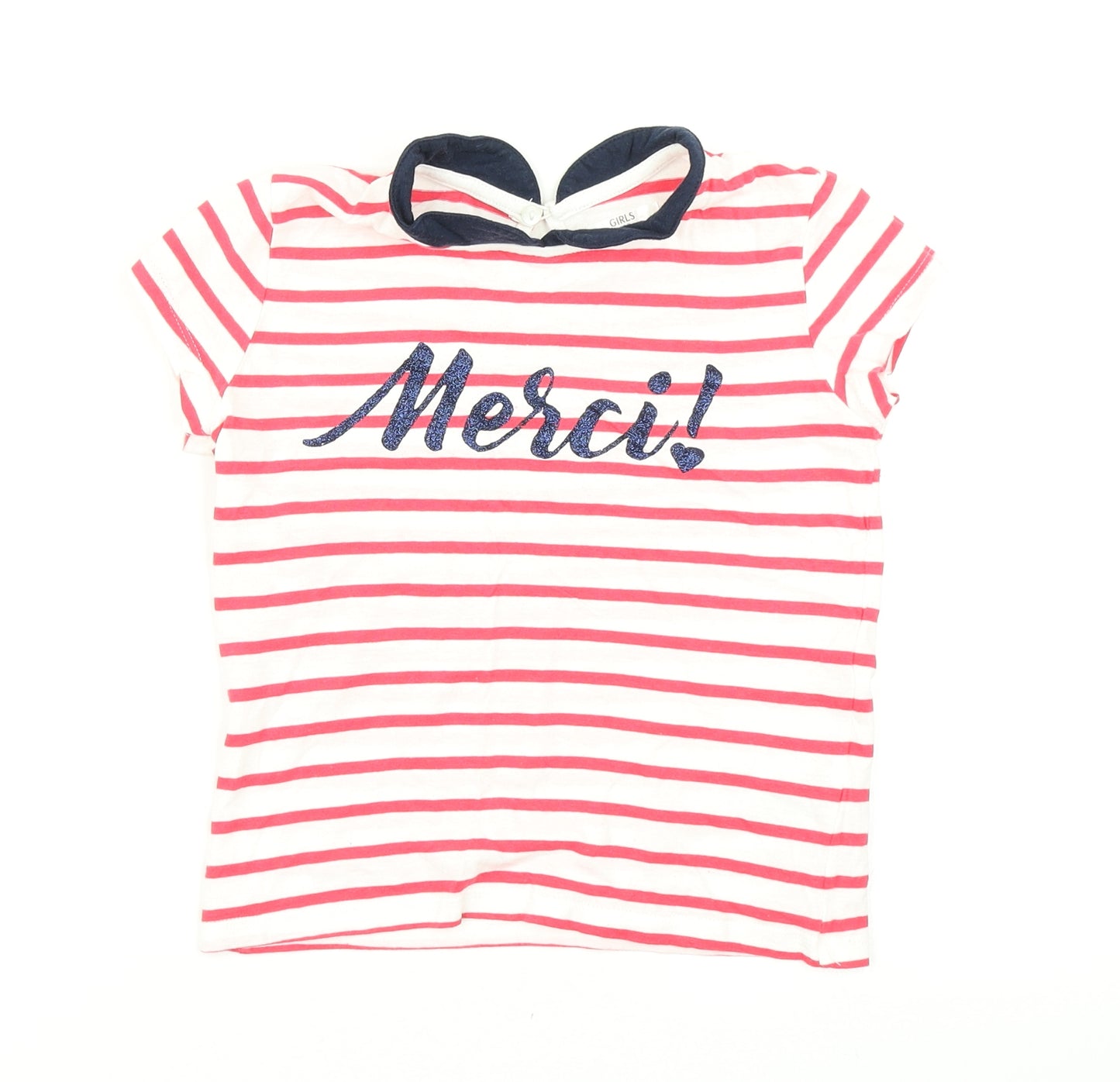 Girls Girls Red Striped  Basic T-Shirt Size 7 Years