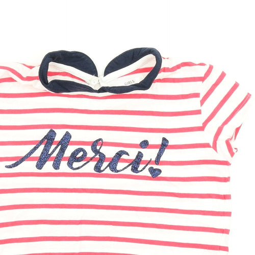 Girls Girls Red Striped  Basic T-Shirt Size 7 Years