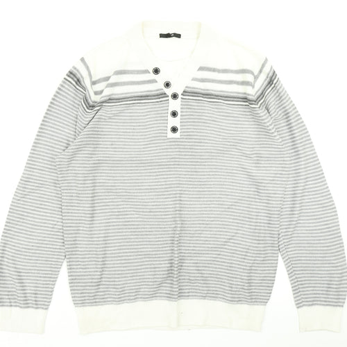 George Mens Grey Striped Knit Pullover Jumper Size L