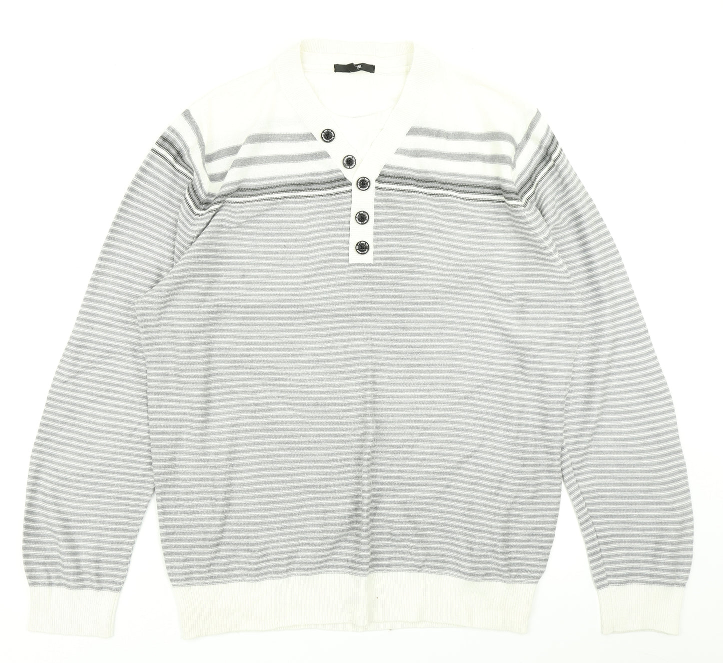 George Mens Grey Striped Knit Pullover Jumper Size L