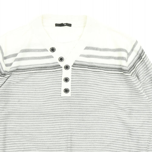 George Mens Grey Striped Knit Pullover Jumper Size L