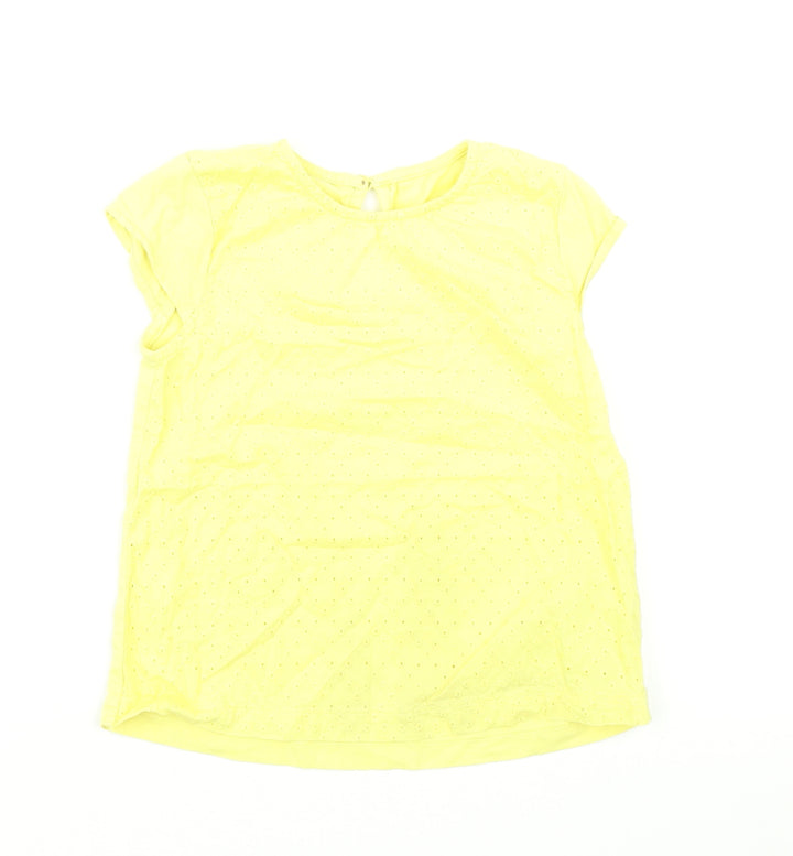 M&S Girls Yellow Floral Basic T-Shirt Size 2-3 Years
