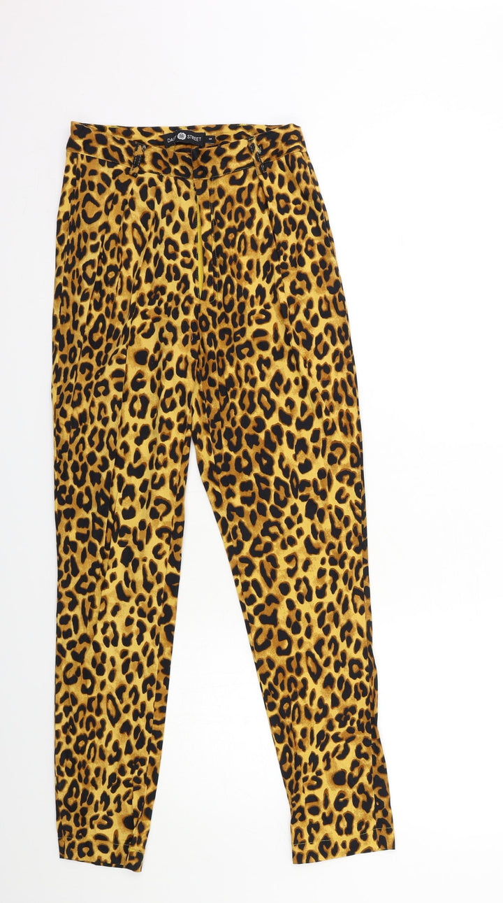 Daisy Street Womens Yellow Animal Print Trousers Size 6 L28 in