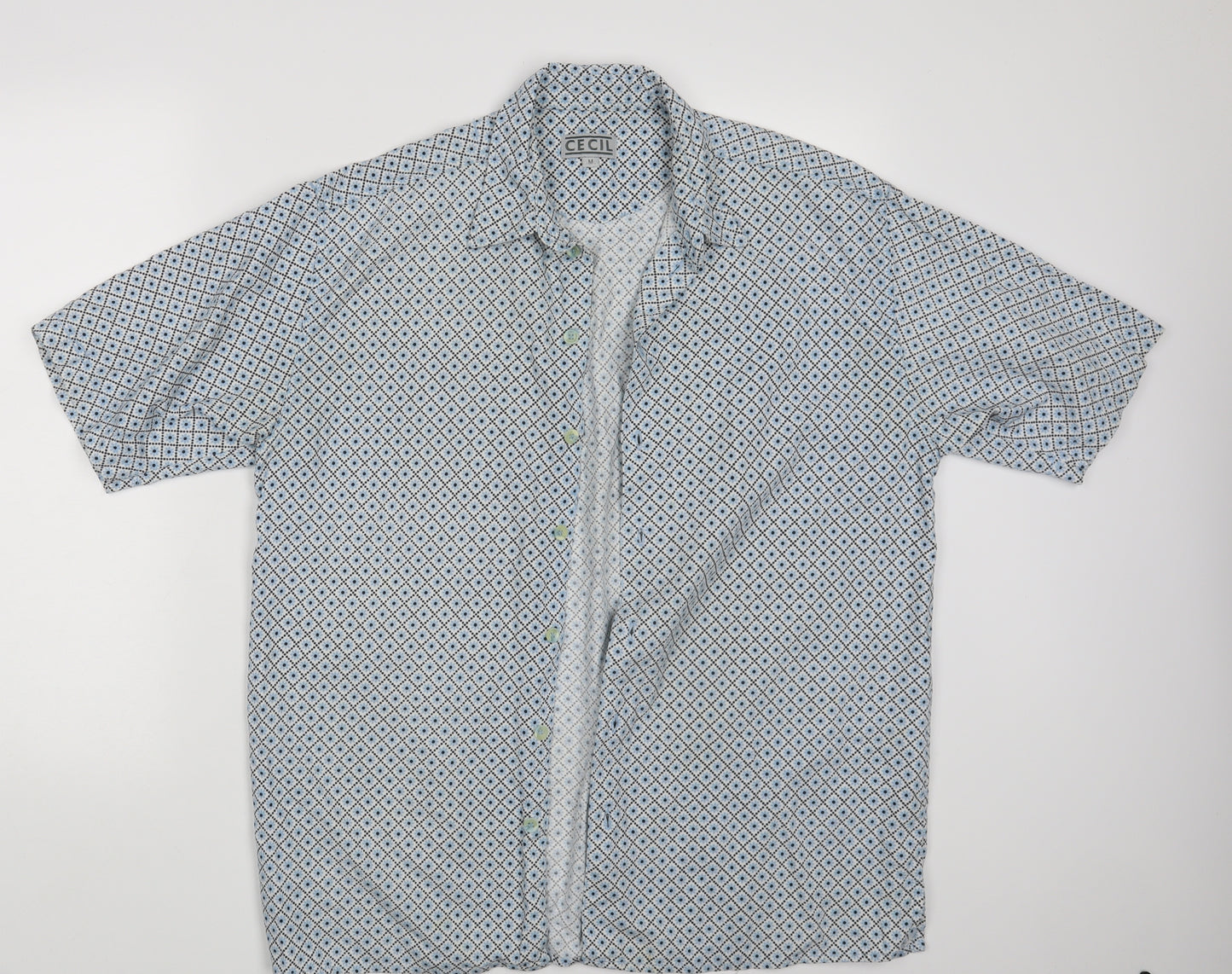 Celcil Mens White Polka Dot   Button-Up Size M