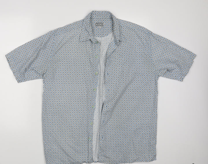 Celcil Mens White Polka Dot   Button-Up Size M