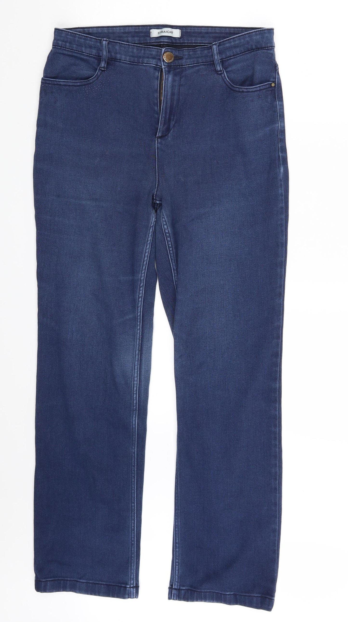 M&S Womens Blue  Denim Straight Jeans Size 14 L29 in
