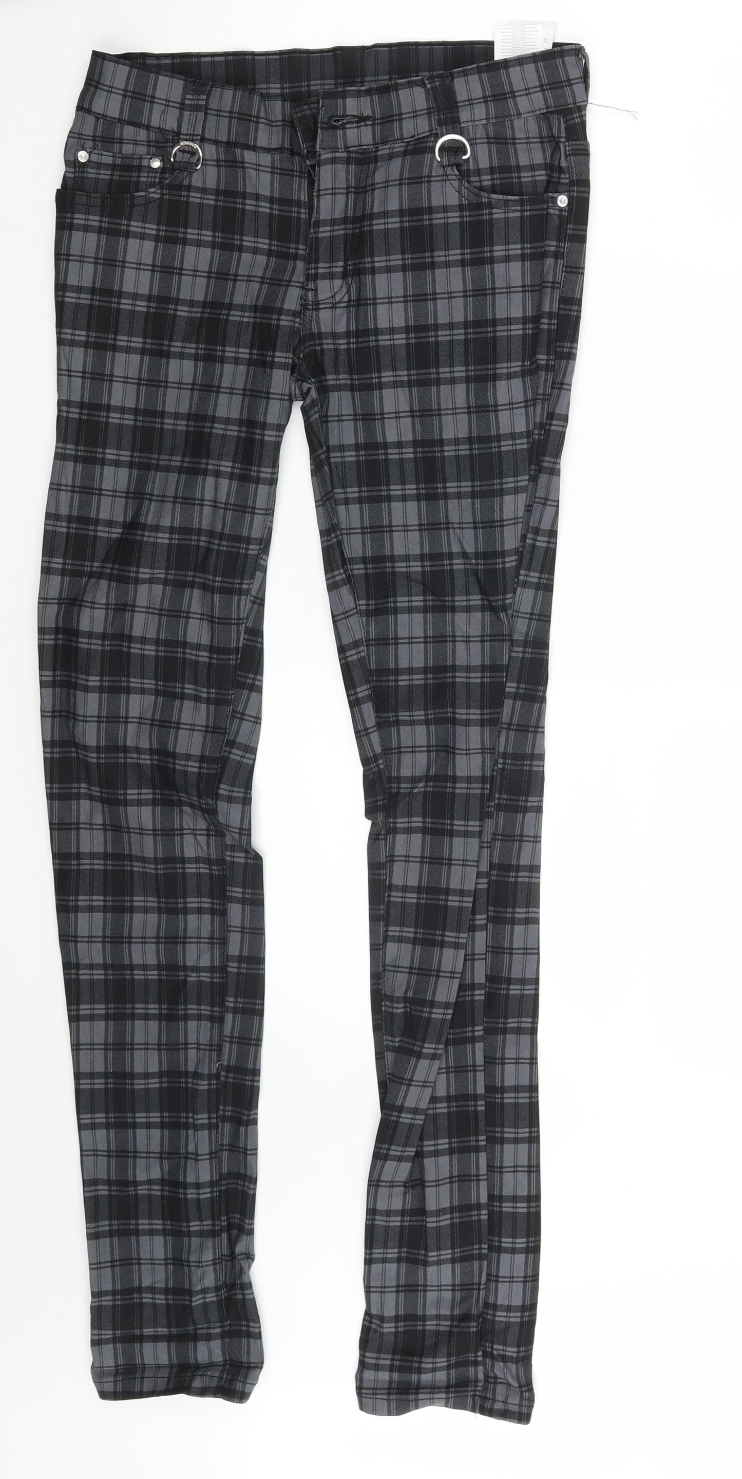 BANNED Womens Grey Check Denim Trousers  Size S L30 in