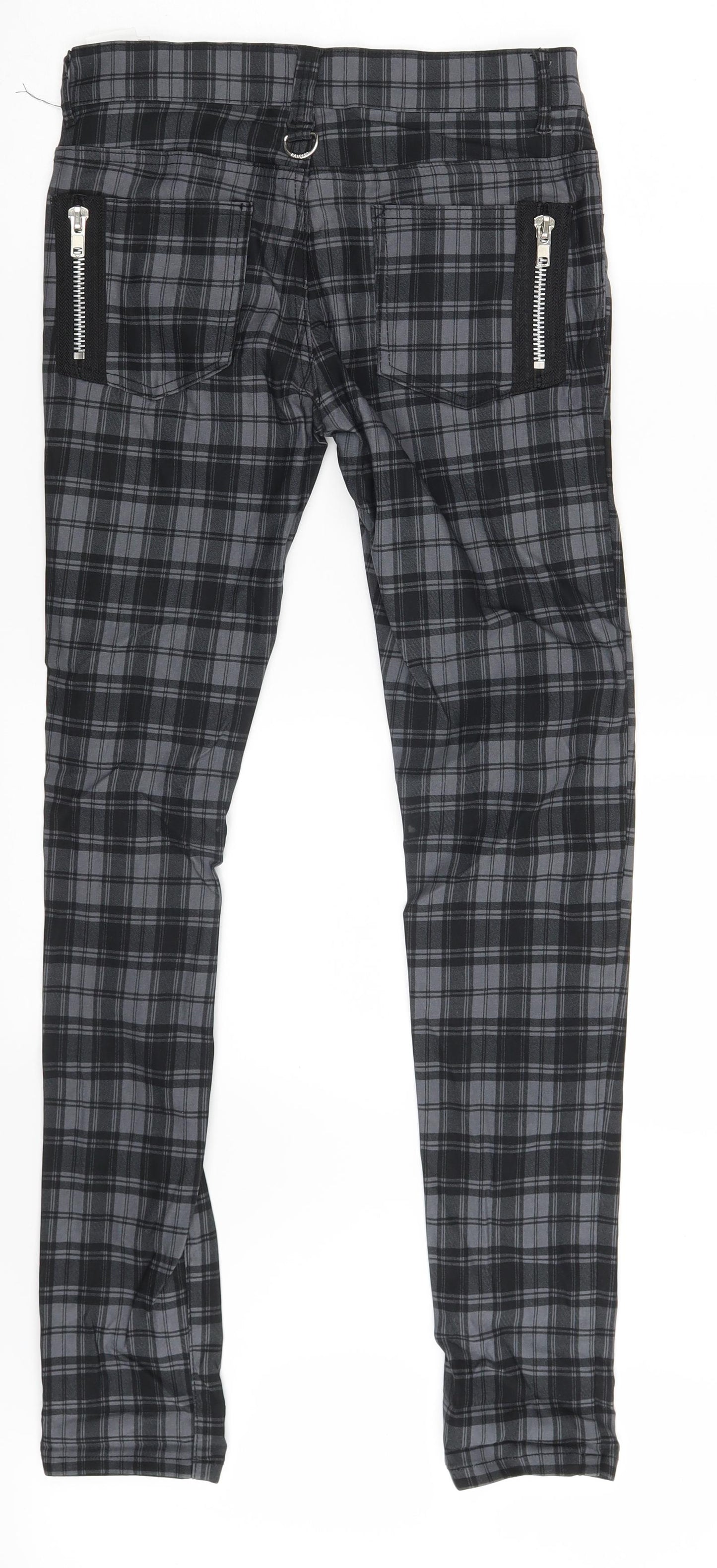 BANNED Womens Grey Check Denim Trousers  Size S L30 in
