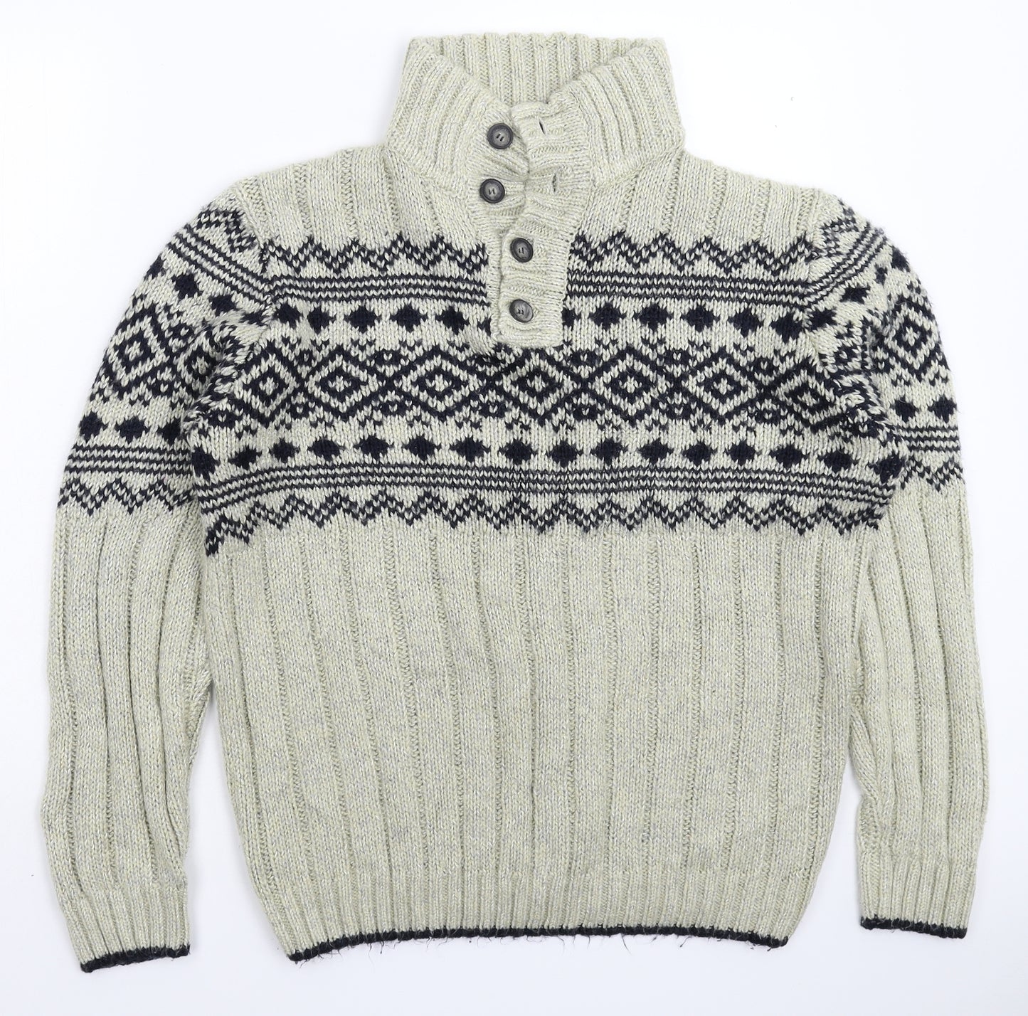 Easy Mens Grey Geometric Knit Pullover Jumper Size M