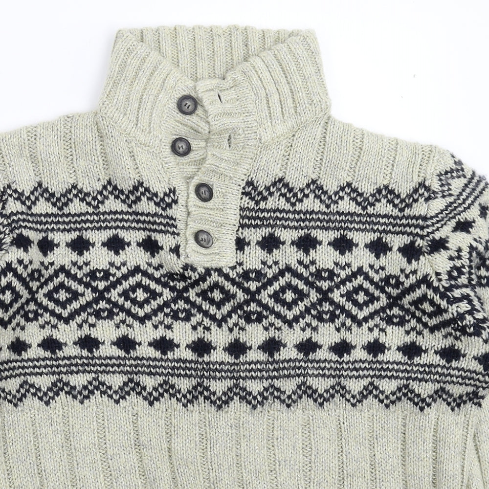 Easy Mens Grey Geometric Knit Pullover Jumper Size M