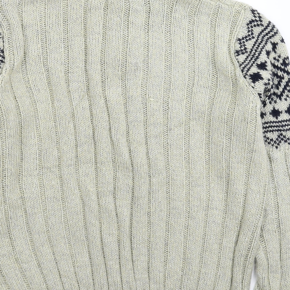 Easy Mens Grey Geometric Knit Pullover Jumper Size M