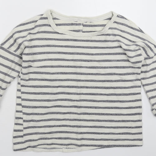 New Look Womens White Striped Knit Pullover Jumper Size 10