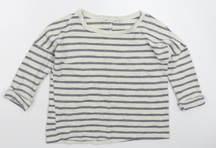 New Look Womens White Striped Knit Pullover Jumper Size 10