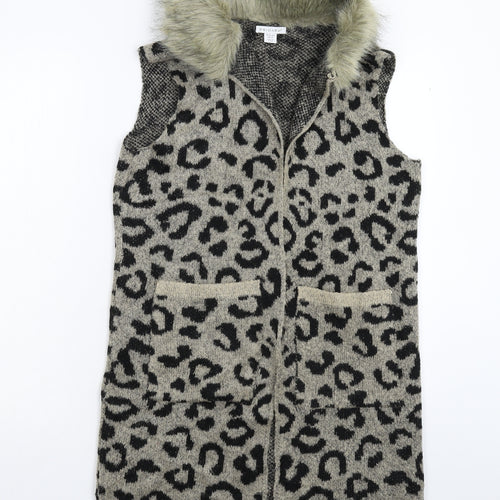 Primark Girls Beige Animal Print Knit Gilet Coatigan Size 14-15 Years