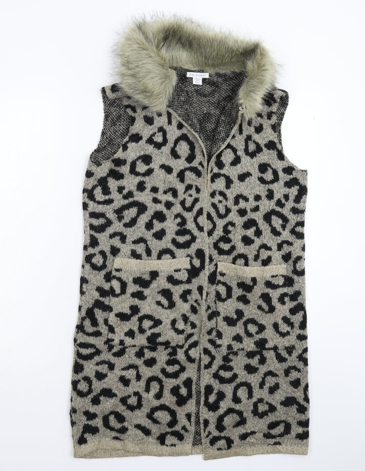 Primark Girls Beige Animal Print Knit Gilet Coatigan Size 14-15 Years