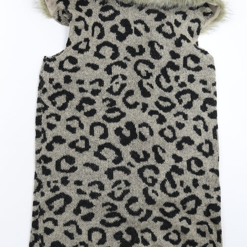 Primark Girls Beige Animal Print Knit Gilet Coatigan Size 14-15 Years