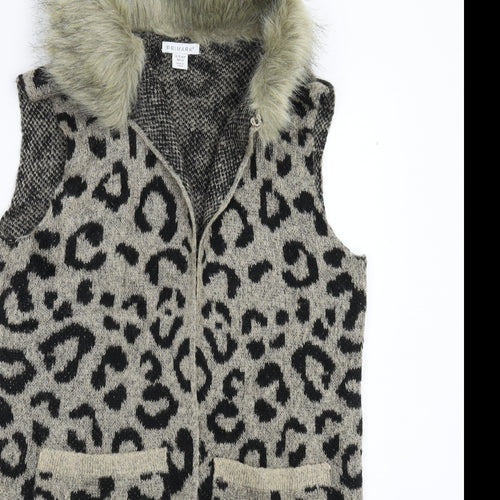 Primark Girls Beige Animal Print Knit Gilet Coatigan Size 14-15 Years