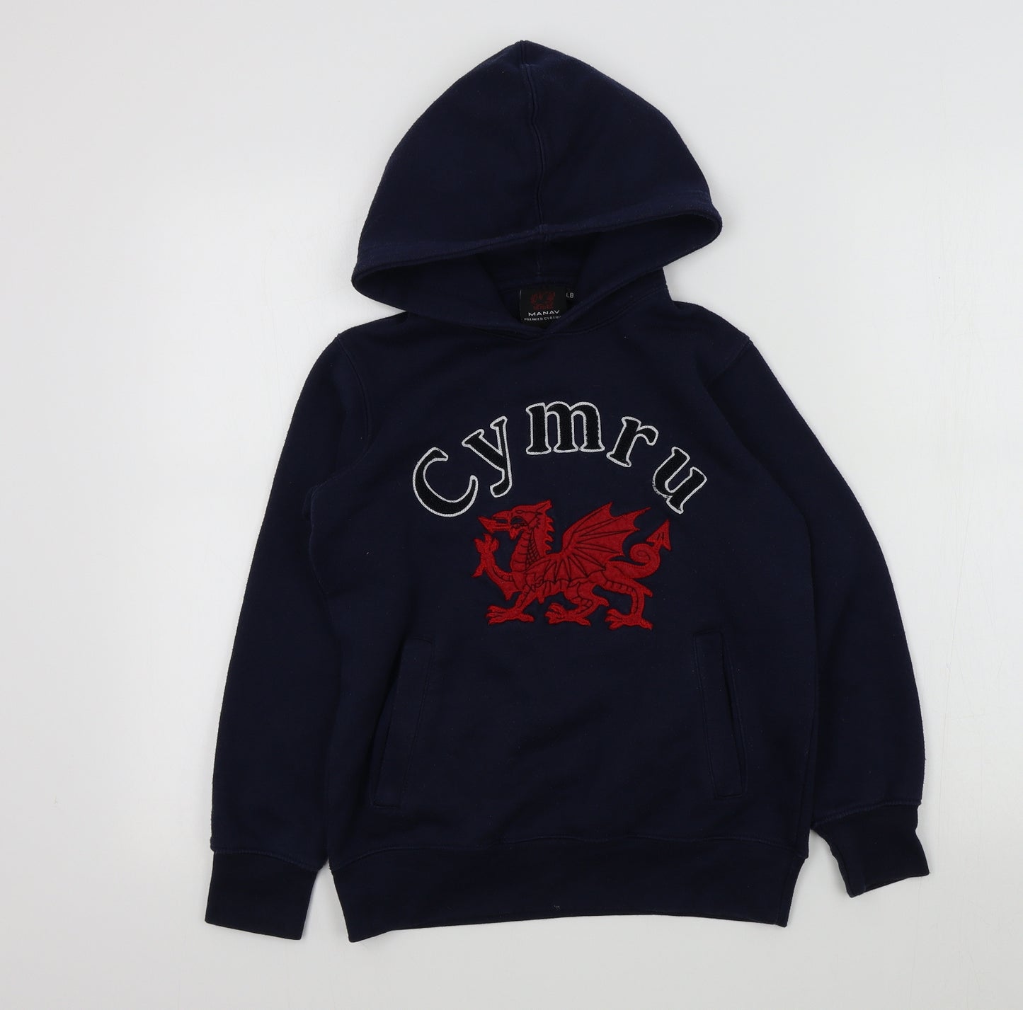 manav Boys Blue Colourblock  Pullover Hoodie Size L  - welsh dragon cymru