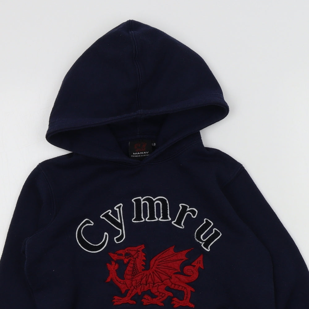 manav Boys Blue Colourblock  Pullover Hoodie Size L  - welsh dragon cymru