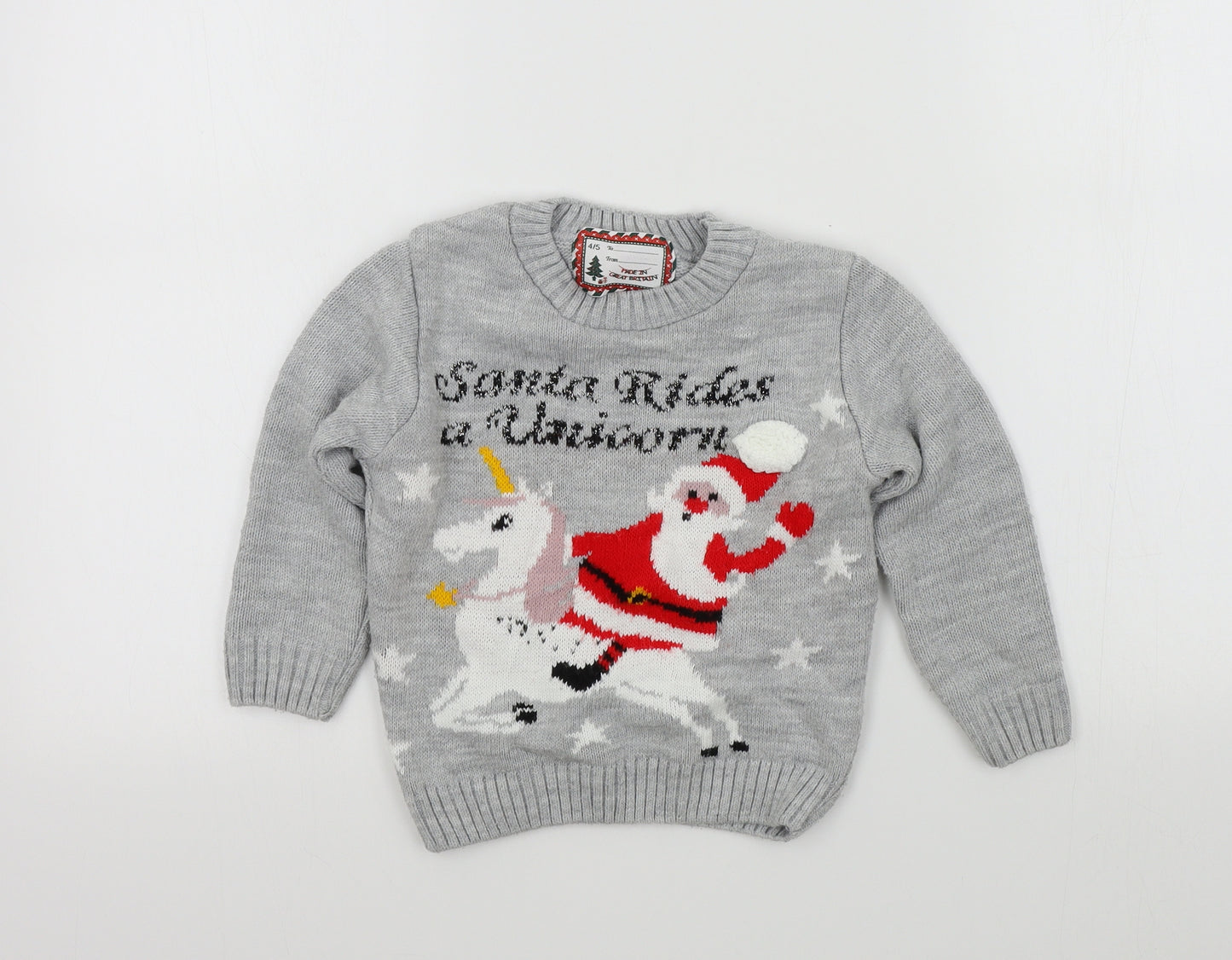 Preworn Boys Grey   Pullover Jumper Size 4-5 Years  - christmas jumper
