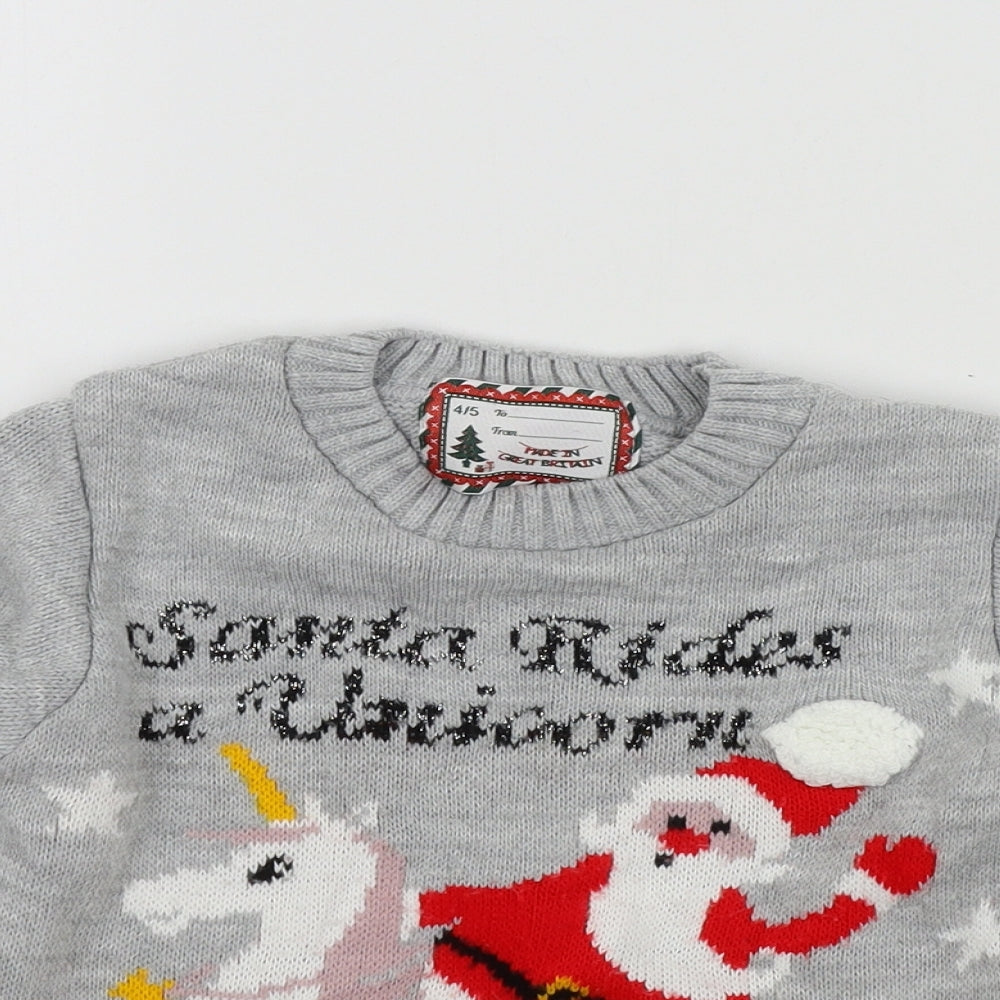 Preworn Boys Grey   Pullover Jumper Size 4-5 Years  - christmas jumper